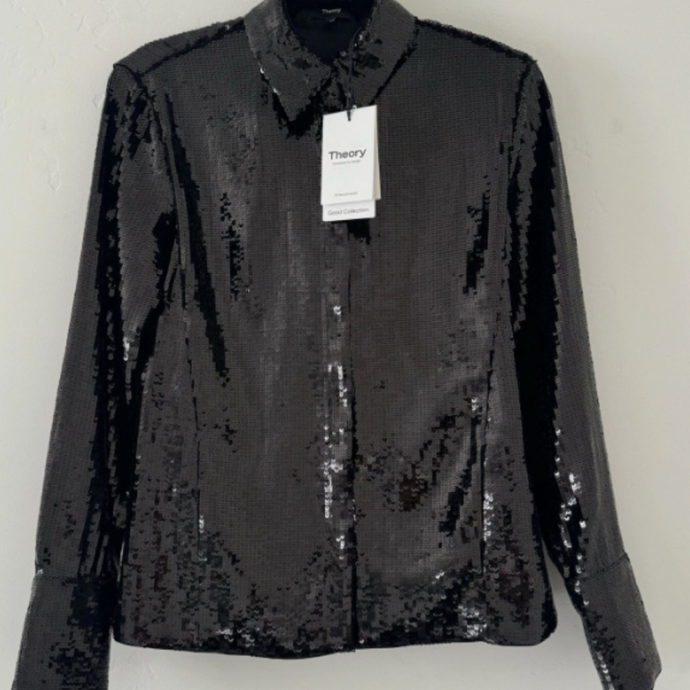 Theory Black Sequin Button Down Shirt-Great Holiday shirt